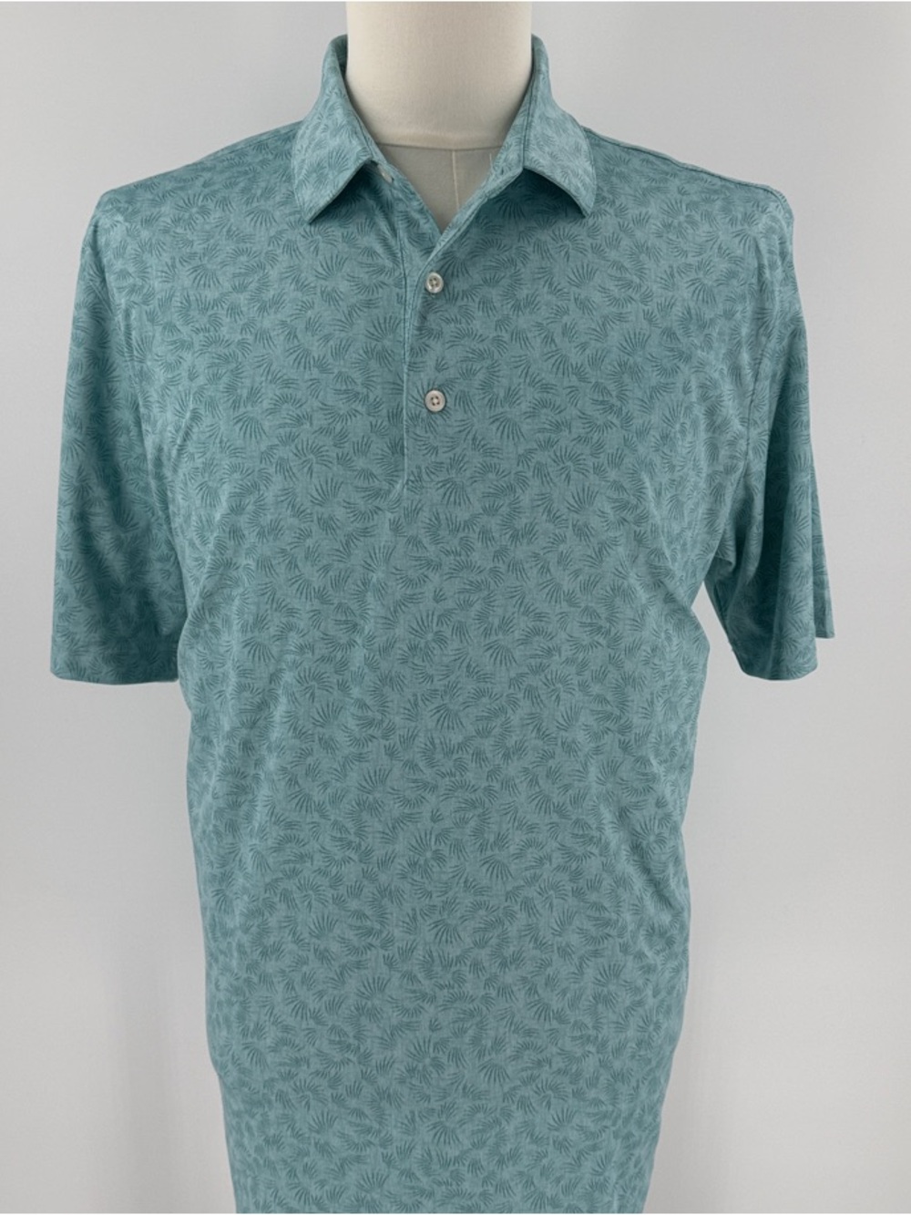 Greg Norman Collection Teal Short-Sleeve Polo with Leaf Pattern
